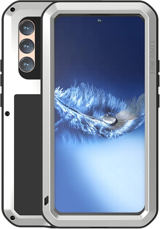 LOVE MEI Military Rugged Case for Samsung Galaxy S22 Plus5G with Tempered Glass Screen Protector Shockproof DustproofHybrid Metal and Silicone Gel Heavy Duty Full Body Cover for S22 Plus Silver