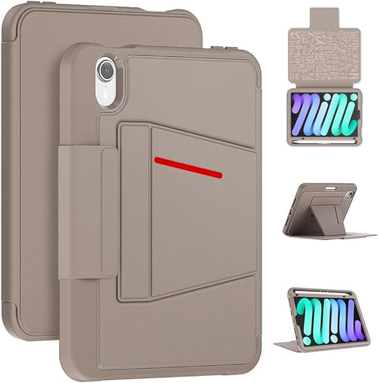 Case for iPad mini 7 (A17 Pro) 2024/ Mini 6 2021 8.3 Inch: Shockproof Rugged Protective Cover with Pencil Holder Auto Wake/Sleep Magnetic Multi-Angles Stand Card Slot Rose Gold
