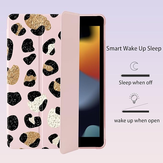 Cute Leopard Print for iPad Pro 13 Inch Case (M5/M4) 2025/2024 with Pencil Holder Auto Sleep/Wake Pink Leather Soft TPU Back Cover