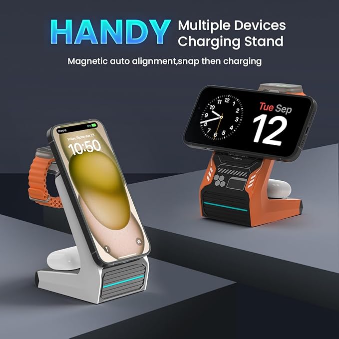 JoyGeek 3-in-1 Wireless Charging StationCharger Stand for iPhone 15/14/13/12 Series Fast Magnetic Charging Dock for Watch Ultra 2/9/8/7/6/SE/5/4/3/2AirPods Pro 3/2