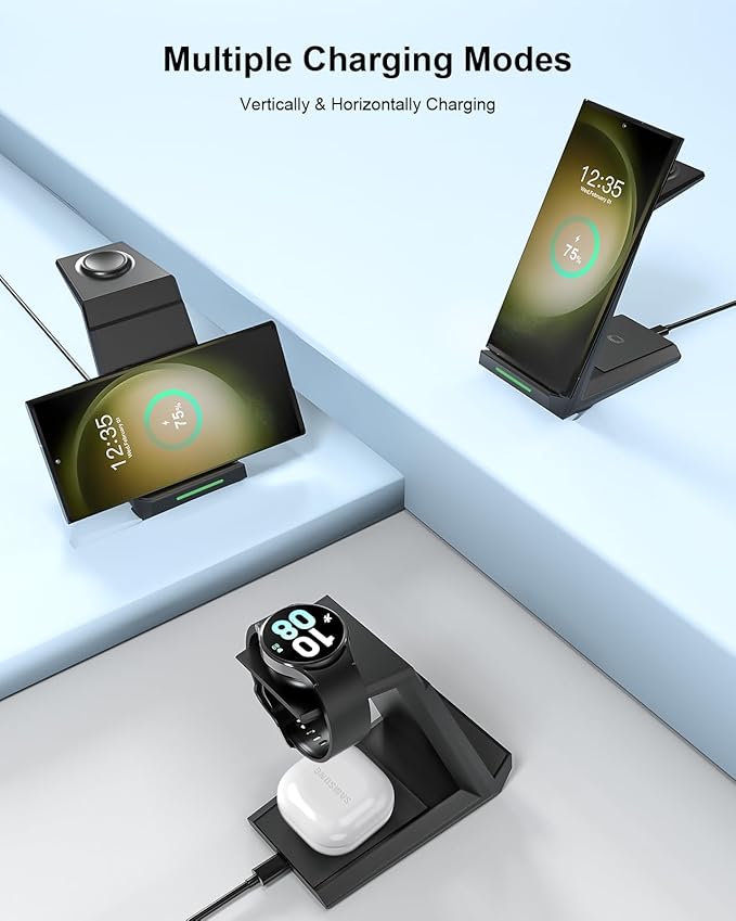 Wireless Charger for Samsung - Nanami 3 in 1 Charging Station for Multiple Devices Fast Charger Stand for Galaxy S26 S25 S24 S23 Ultra S22 Z Flip Fold 7Galaxy Watch 6/5/5 Pro/4/3 Galaxy Buds 2 Pro