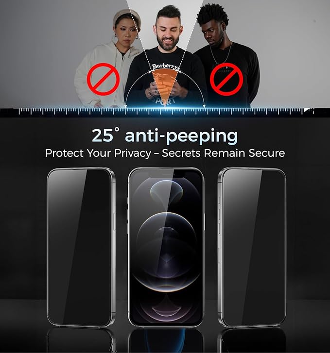 MAGIC JOHN 3rd Gen Upgraded for iPhone 12 Pro Max Privacy Screen Protector 6.7 Inch25°Anti-Spy ScreenShockproof Tempered GlassAuto Dust-RemovalBubble FreeEasy Installation2 Pack