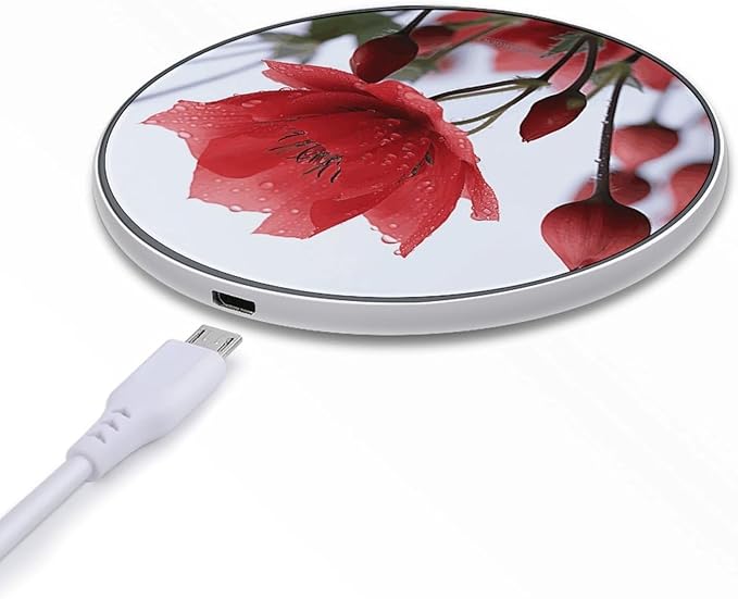 Red Flower Bud Wireless Charger Fast Wireless Charging Pad with USB Cable 10W Anti-Slip Magnetic Wireless Charger Portable Slim Charger Puck Travel Charging Station
