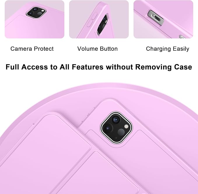 ZryXal iPad Pro 11 Inch Case (M5) 2025/ (M4) 2024 (Model: A2836/A2837/A3006) Trifold Stand Smart Cover with Pencil Holder and Soft TPU Back Auto Wake/Sleep (Pastel Violet)