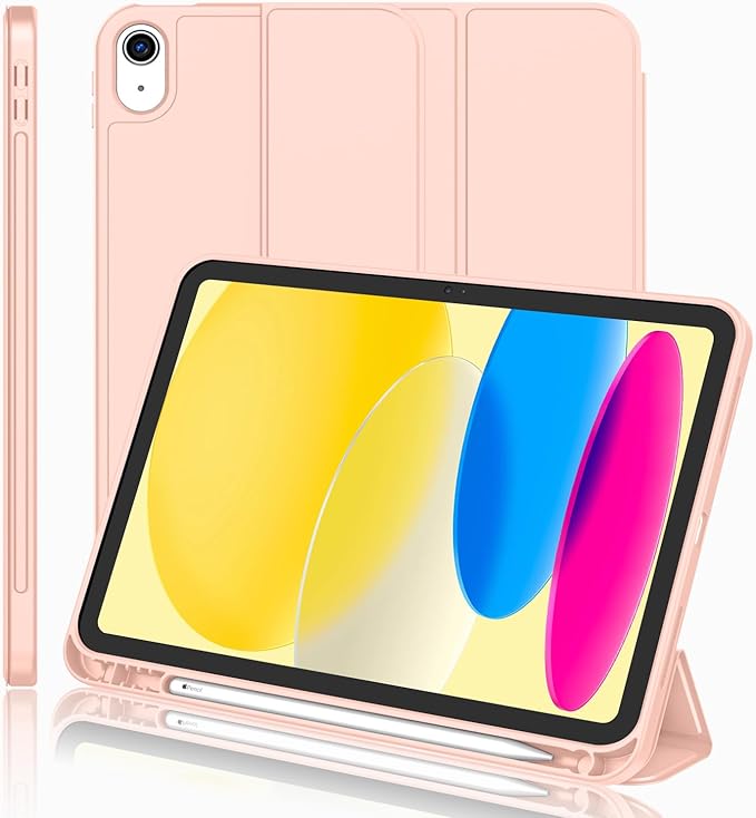 iMieet iPad (A16) Case 11th Gen/iPad 10th Generation Case [11-Inch 2025/10.9 Inch 2022] with Pencil Holder Trifold Stand Smart Cover with Soft TPU BackAuto Wake/Sleep(Bisque)