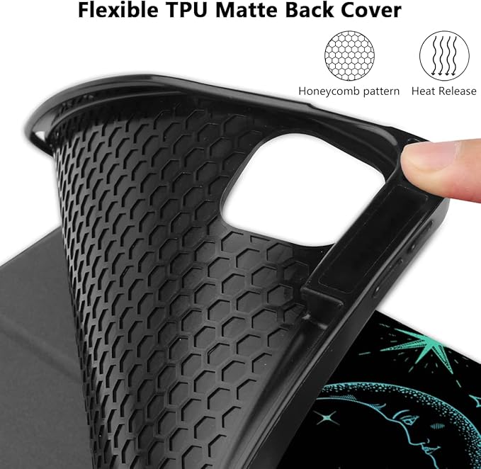 DONGKE Case for 2022/2021/2020/2018 iPad Pro 11 inch Gen 4/3/2/1 - Slim Protective Case - Built in Pencil Holder Support Charging - Trifold Stand &amp Sleep/Wake Cover - Sun &amp Moon