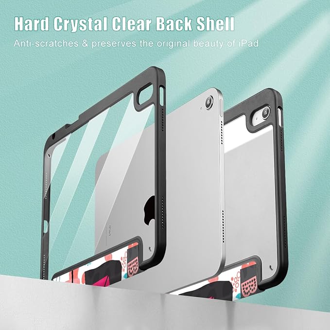 Case for iPad (A16) 11th Gen 11 Inch 2025 iPad 10th Gen 10.9 inch 2022 with Pencil Holder Slim Printed Stand Protective Cover with Hard PC Translucent Back Shell Cover Girly Graffiti