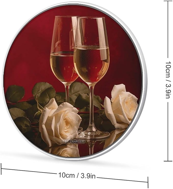 Wine and Roses Wireless Charger Fast Wireless Charging Pad with USB Cable 10W Anti-Slip Magnetic Wireless Charger Portable Slim Charger Puck Travel Charging Station