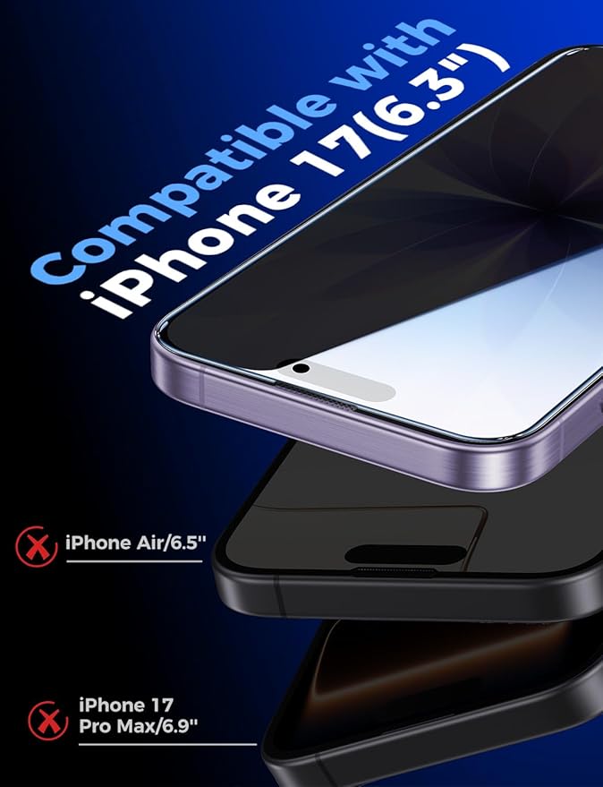 MAGIC JOHN 2 Pack for iPhone 17 6.3 inch Privacy Glass Screen Protector Auto Dust-Elimination Bubble Free Easy Installation