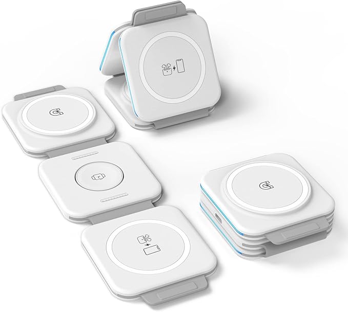 2-Pack Travel 3 in 1 Charging Stations for Multiple Apple Devices - Designed for iPhone Watch and AirPods Magnetic Wireless Charging - Foldable Design Compatible with MagSafe Products