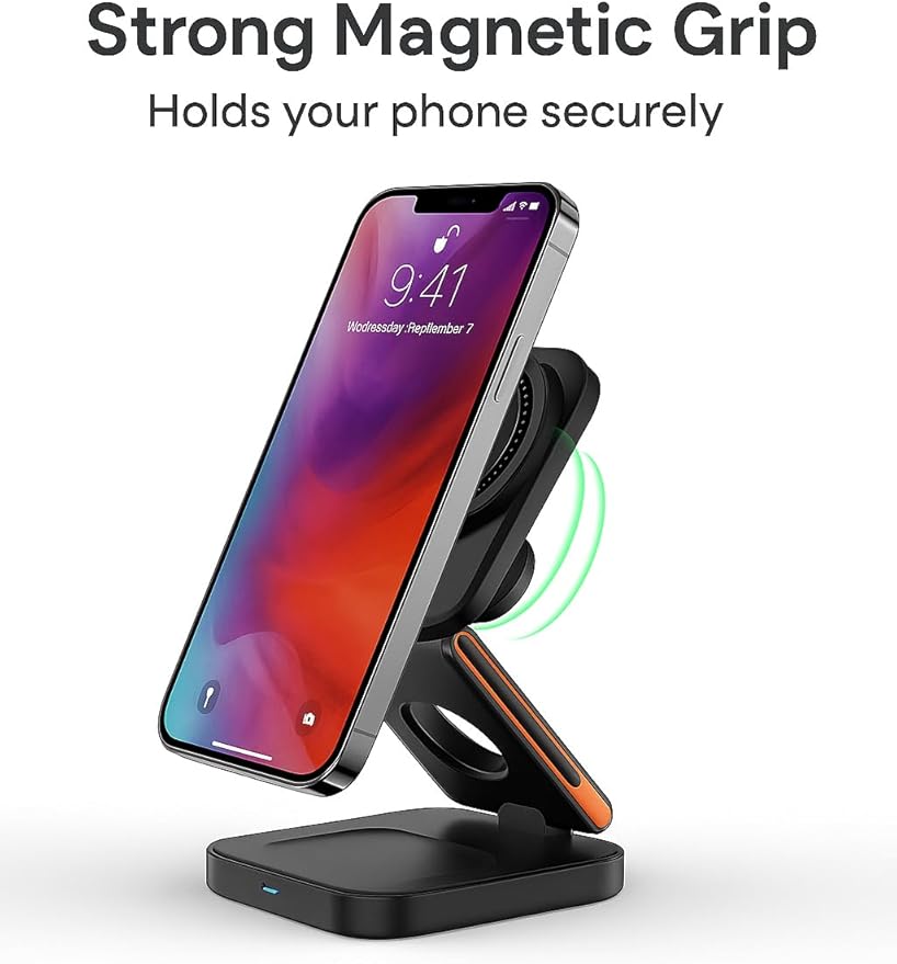 3 in 1 Charging Station for Apple Devices Magnetic Wireless Charger for iPhone 17/16/15/14/13/Air Pro/Max/Plus AirPods and Apple Watch Charging Foldable Travel Charger for Multiple Devices