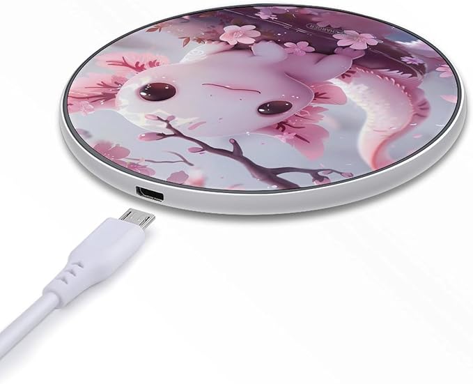 Cherry Blossom Axolotl Wireless Charger Pad Portable Wireless Charging Station Compatible with All Smartphone
