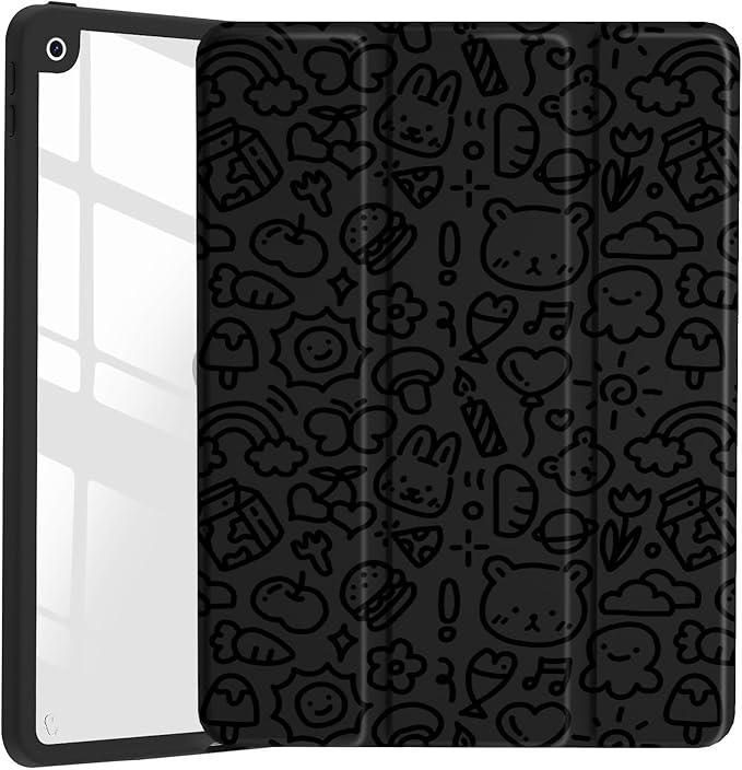 Cute Funny Graffiti Case for iPad Pro 11(M4) 2024 5th Gen Clear Acrylic Hard Back Hybrid Casewith Pencil Holder Trifold Stand Tablet Cover(Model Number:A2836/A2837/A3006) for Girls