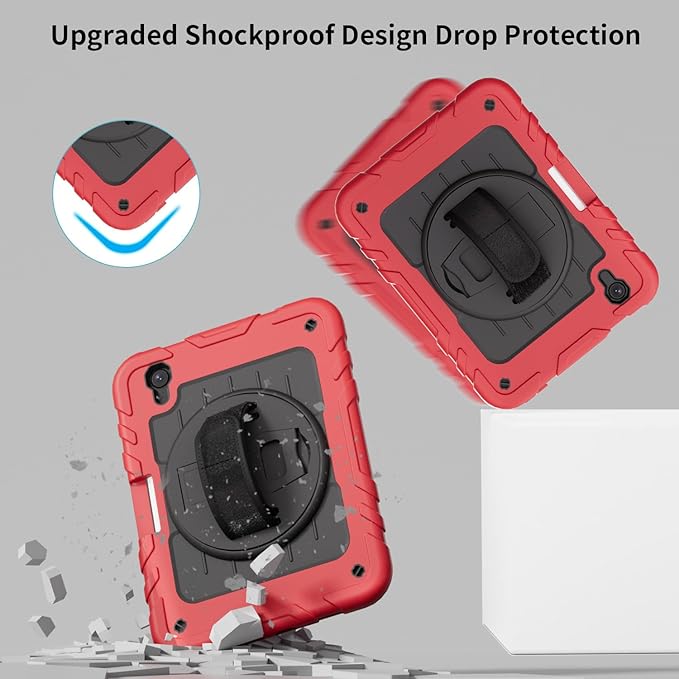 for iPad mini 7 A17 Pro/iPad mini 6 8.3 Inch Case iPad mini 7th/6th Generation Case (2024/2021) with Pencil Holder/Kickstand Hand Strap/Shoulder StrapRed+Black