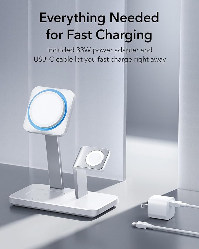 ESR for 25W 3-in-1 Magsafe Charger Stand Made for Apple-Certified Magnetic Wireless Charger 15W Charging Station for iPhone 17/16/15/14/13 Apple Watch/AirPods Pro Phone-Cooling Charger White