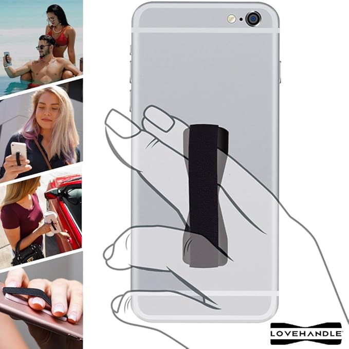 LoveHandle Duo Grip for Smartphone and Tablet - Black Elastic Strap wih Black Base Original Grip + XL Grip