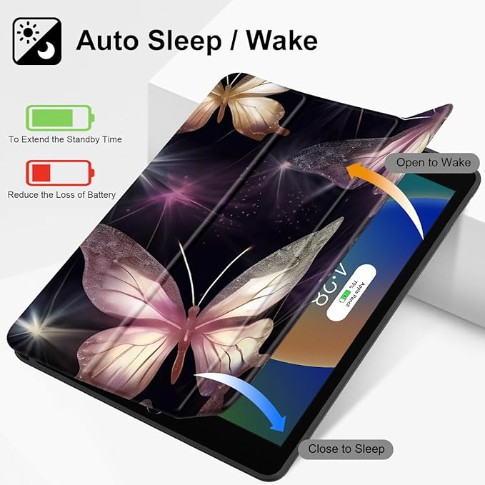 Mektron Designed Printed iPad 10.2 Case 9th Gen (2021)/ 8th Gen (2020)/ 7th Gen (2019) with Pencil Holder Slim Protective Case with Soft TPU Back Auto Wake/Sleep for iPad 10.2 Inch Butterfly