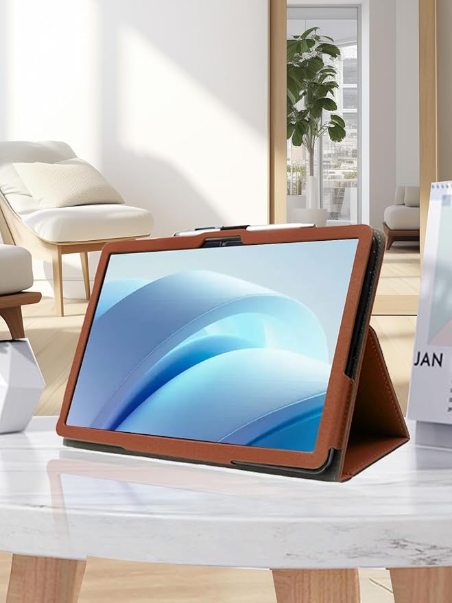 for DOOGEE U13 2025 13 Inch Android Tablet CaseBOVUGAC Folding Stand Protective Cover with Pencil Holder and Wrist StrapFull Protection Premium PUScratch Resistant(Brown)