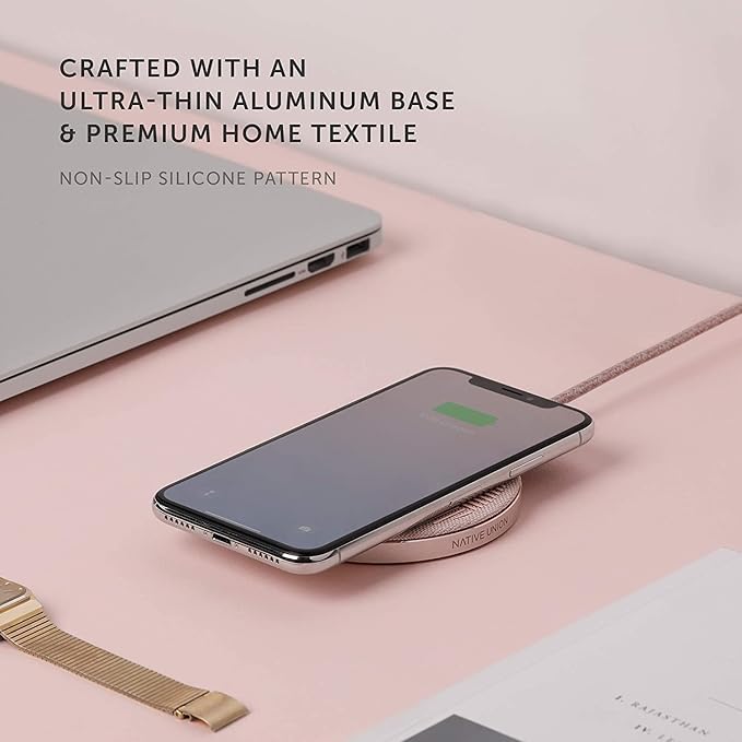 Native Union Drop - High Speed Wireless Charger [Qi Certified] 10W Non-Slip Fast Wireless Charging Pad - Compatible with iPhone 12/12 Pro/12 Pro Max/12 mini/11/11 Pro/11 Pro Max (Rose)