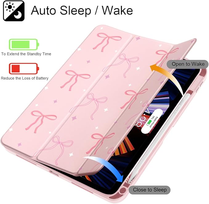 Tuiklol Case for iPad 11 inch (A16 Chip) 2025 Gen 11th / iPad 10.9 inch 2022 10th Gen Buit in Pencil Holder with Shockproof Cover Clear Transparent Back Shell Auto Wake/SleepPink Bows