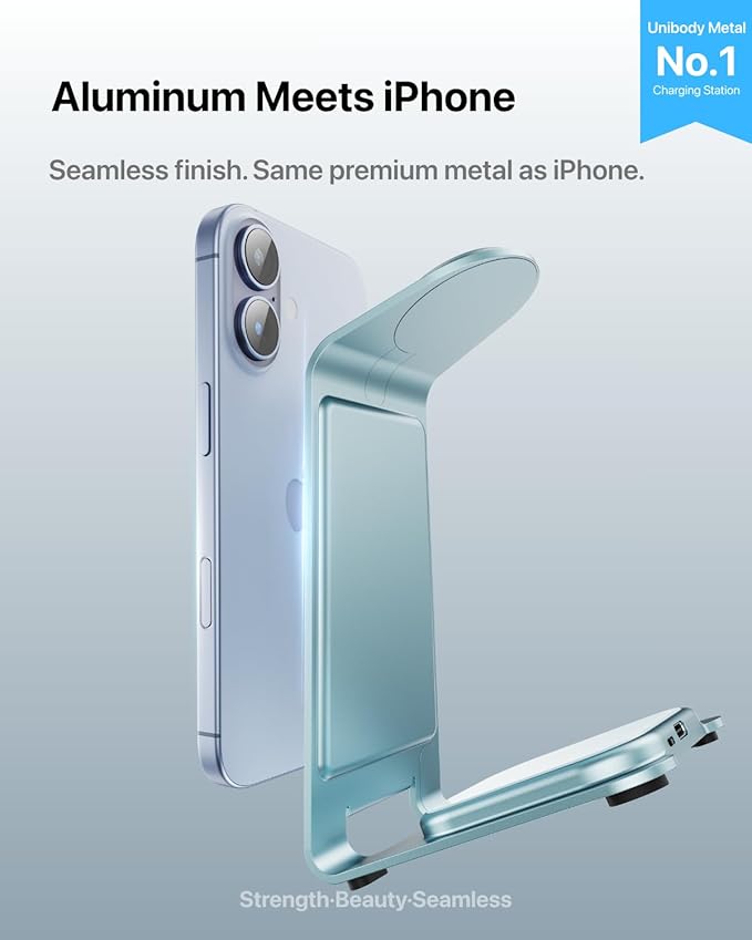 Intoval 3 in 1 Wireless Charging Station for iPhone 17 16 15 14 13 12 11 Pro Max X XS XR Aluminum Unibody Wireless Charger for Apple Watch 11 10 9 8 7 Ultra SE 3 2 for AirPods 4 Pro 2 3 (Blue)