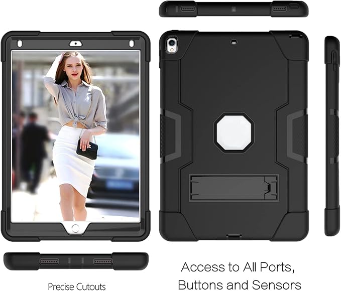 Jaorty 3 in 1 Hybrid Case for iPad Air 3 10.5 &amp iPad Pro 10.5 - Heavy Duty Rugged Stand Shockproof Anti-Slip &amp Scratch Black/Black