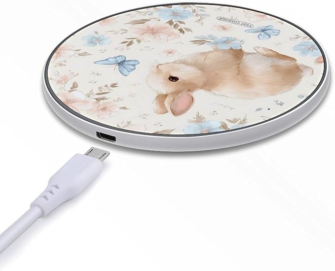 Bunnies Furry Floral Fast Portable Charger 10W Funny Graphic Phone Charging Pad with USB Cable
