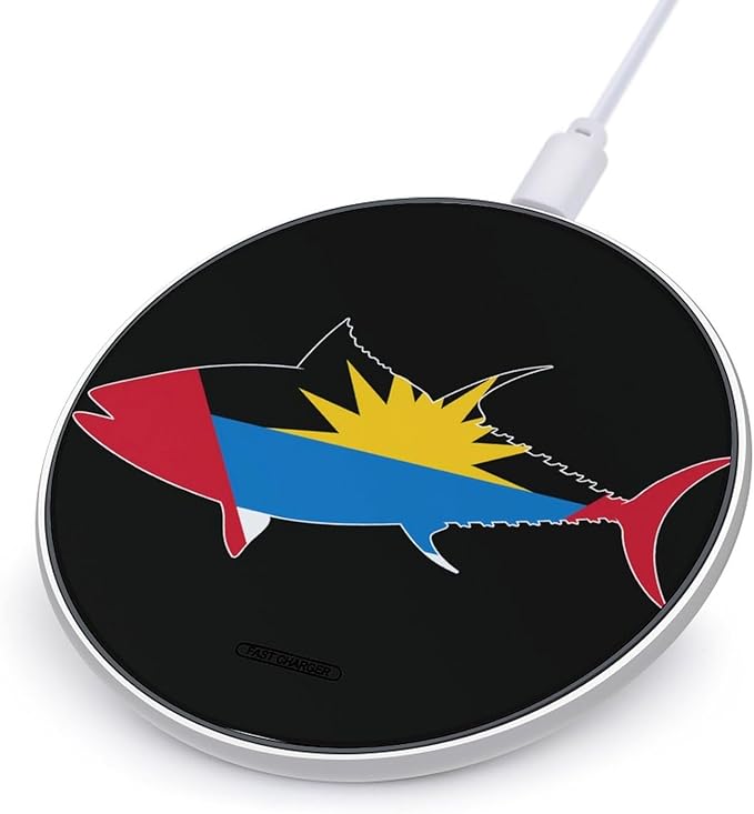 Antigua and Barbuda Flag with Tuna Fish Phone Charger Magnetic Charging Pad Anti-Slip with USB Cable