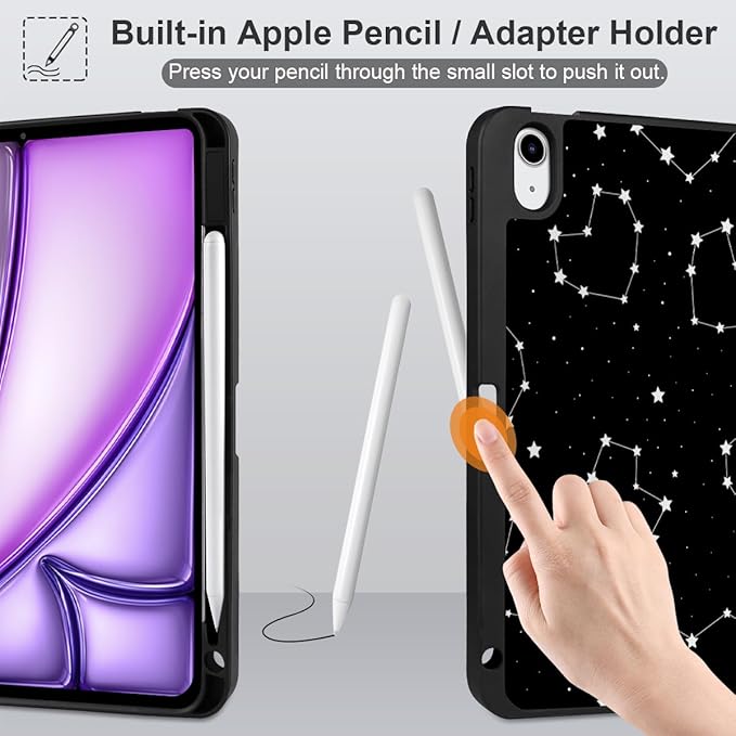 MEEgoodo for M4/M3/M2 iPad Air 11 inch Case 2026 2025 2024Case for iPad Air 5th Generation/iPad Air 4th Gen 10.9 inch 2022 2020 Tablet Cover with Soft TPU Back Shell Constellations &amp Hearts