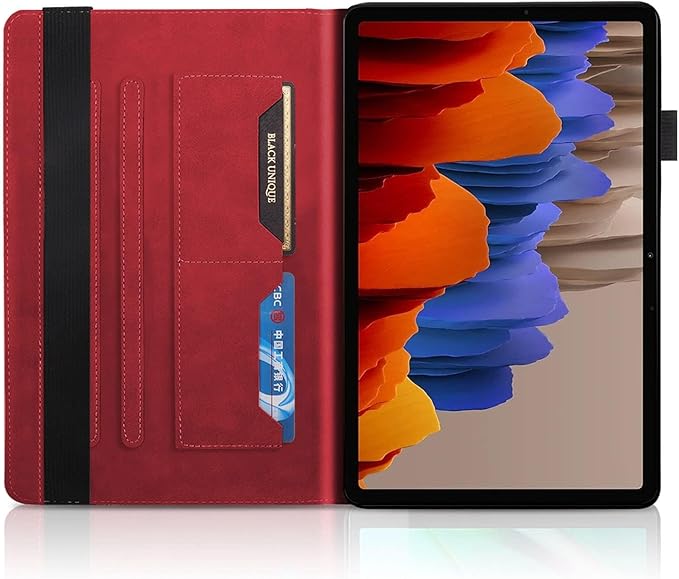 Case for Samsung Galaxy Tab S10 Plus 2024/Tab S9 Plus/S9 FE Plus 12.4 Inch 2023 PU Leather Folio Cover Multi-Angle Viewing with Card Slot Pen Holder for SM-X820/X826B/X810/X816B/X818U/X616B-Red