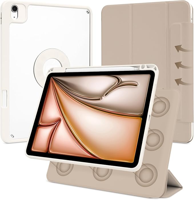 Case for iPad Air 11 M4/M3/M2 2026/2025/2024 iPad Air 10.95th/4th 2022/2020 iPad Pro 11 4th/3rd/2nd 2022/2021/2020 with Pencil Holder Vertical Stand Detachable Magnetic Oat Coffee+White