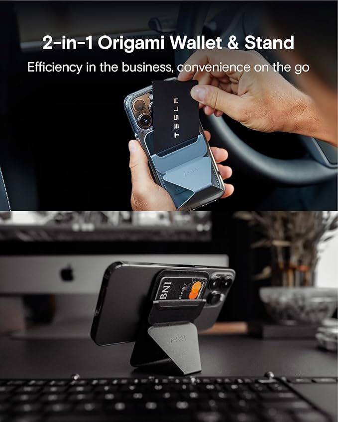 MOFT MagSafe Wallet for iPhone 15/14/13/12 Series Strong Magnetic Phone Card Holder Fit 2 Cards &amp 3 Viewing Angles &amp Stain-Resistant Vegan Leather Phone Stand Bamboo