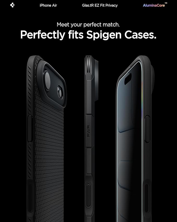 Spigen AluminaCore Tempered Glass Screen Protector [Glas.tR EZ Fit - Privacy] designed for iPhone Air [2 Pack] 9H+ Hardness Aluminum-Enhanced Durability