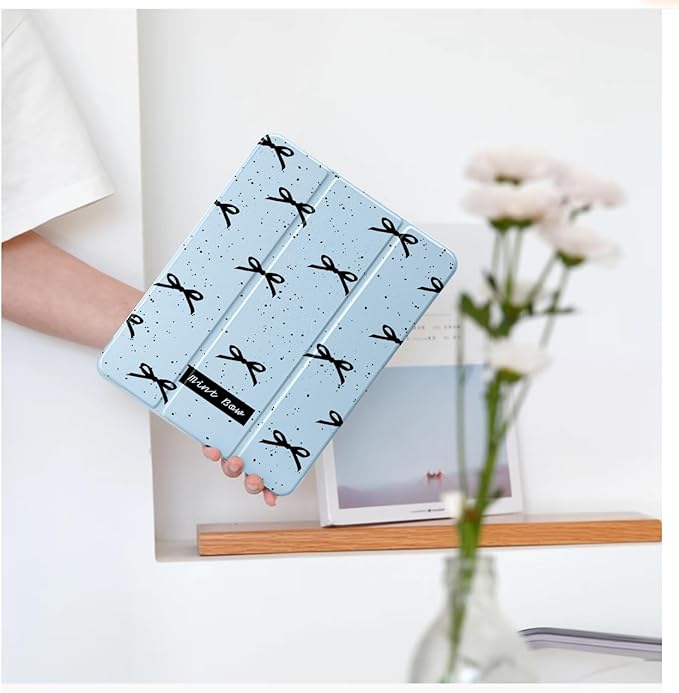 Cute Black Bow for iPad Pro 13 Inch Case (M5/M4) 2025/2024 with Pencil Holder Auto Sleep/Wake Blue Leather Clear Acrylic Back Cover