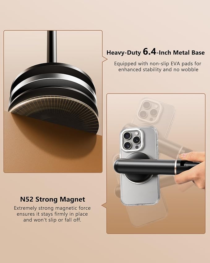 Height/Angle Adjustable Magnetic Phone Holder 10-25 Retractable Desk Phone Stand for Desk720°Rotatable+180° flip 360 Magnetic Phone Holder for Video Calls Kitchen Office Etc