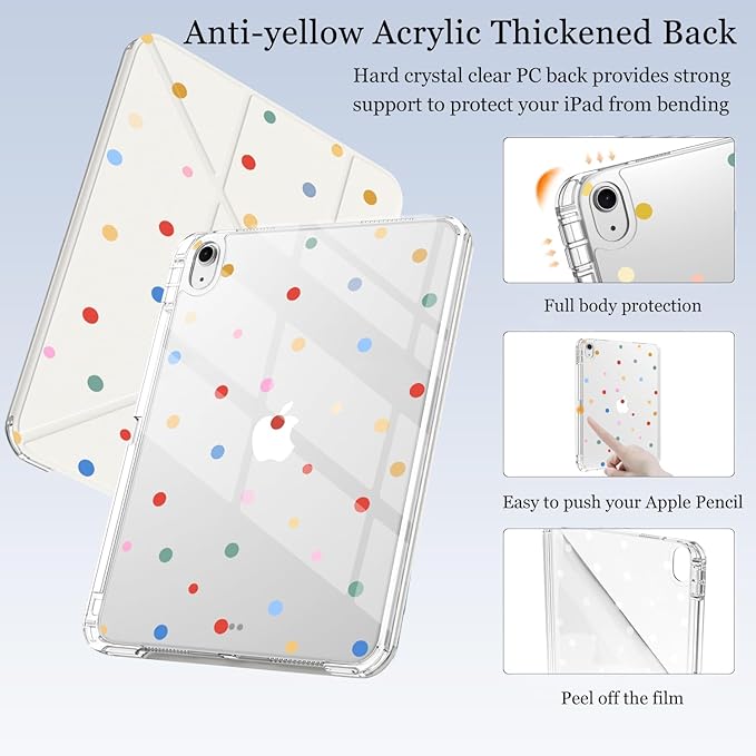 Cute Kawaii Polka Dot for iPad Pro 11 Inch Case 4th/3rd/2nd Generation 2022/2021/2020 with Pencil Holder Auto Sleep/Wake White Leather Acrylic Back Detachable Cover