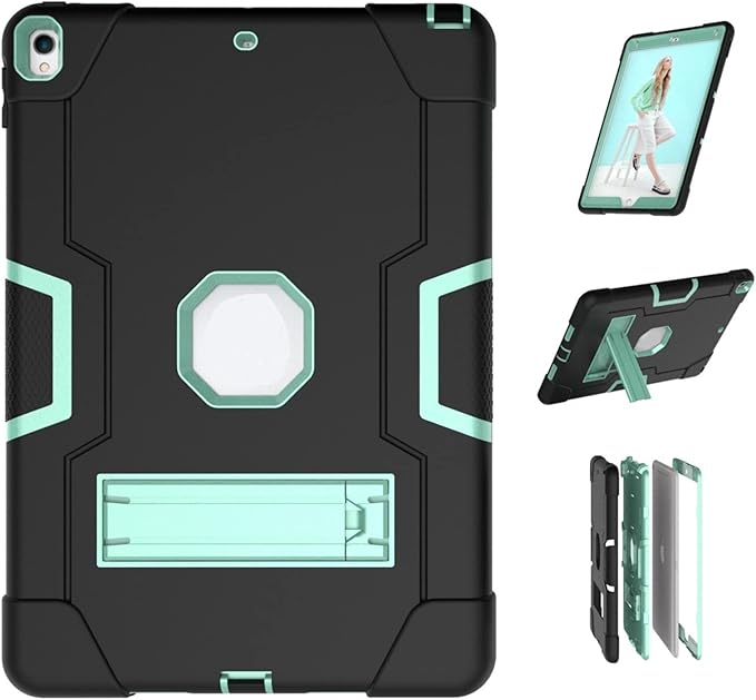 Jaorty 3 in 1 Hybrid Case for iPad Air 3 10.5 &amp iPad Pro 10.5 - Heavy Duty Rugged Stand Shockproof Anti-Slip Anti-Scratch - Black/Green