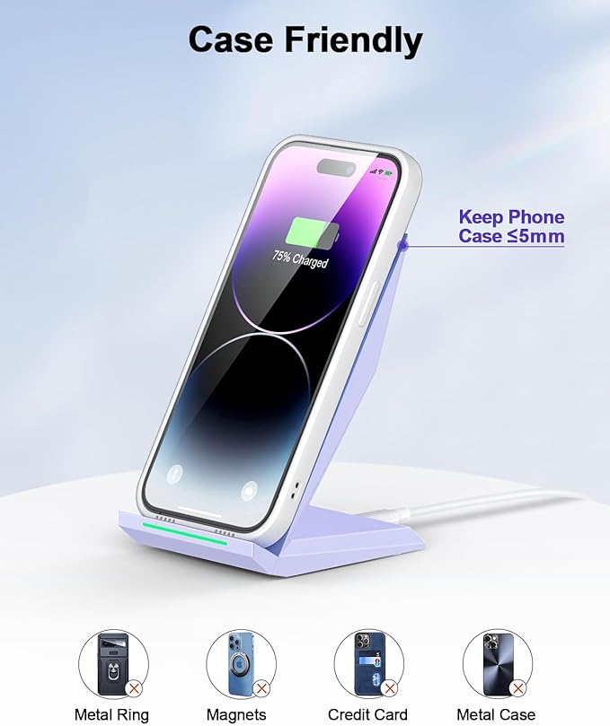 NANAMI Wireless Charger with USB C Charger - Fast Wireless Charging Stand Compatible with iPhone 17/16/15/14/13/12 Phone Charger Dock for Samsung Galaxy S26/S26+/S25/S25+/S25 Ultra/S24/S23/S22