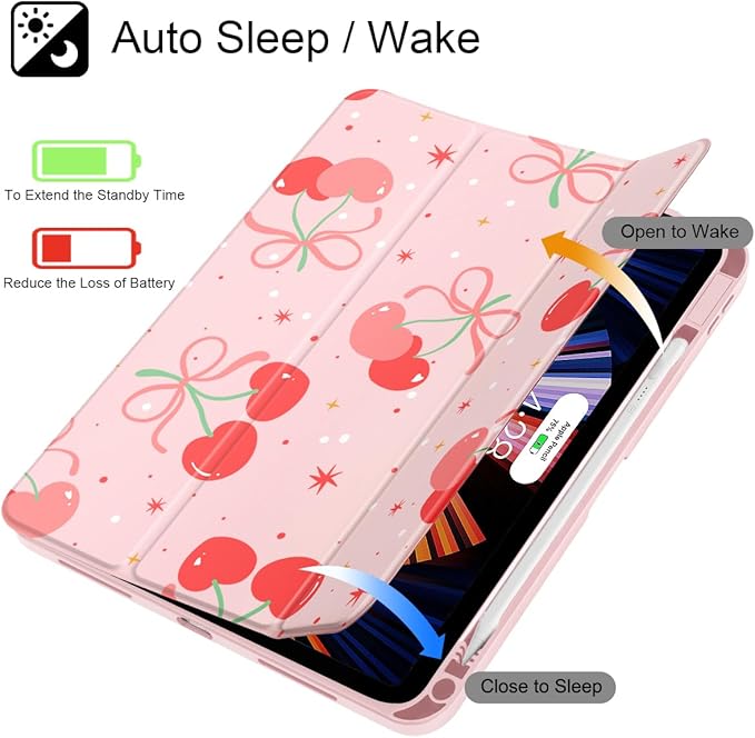 Tuiklol Case for iPad 11 inch (A16 Chip) 2025 Gen 11th / iPad 10.9 inch 2022 10th Gen Buit in Pencil Holder with Shockproof Cover Clear Transparent Back Shell Auto Wake/SleepEtro Cherry