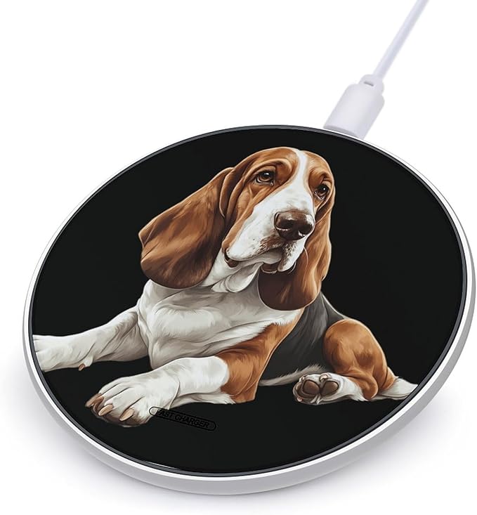 Cartoon Basset Hound Dog Phone Charger Magnetic Charging Pad Anti-Slip with USB Cable