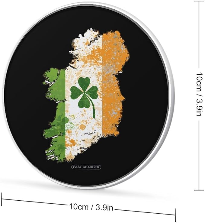 Irish Ireland Map Flag Clovers Fast Portable Charger 10W Funny Graphic Phone Charging Pad with USB Cable