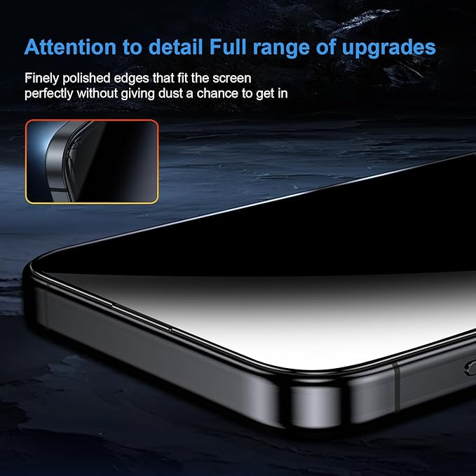 OneFish for iPhone 14 Pro Privacy Screen Protector 4-Way 360° Anti-Spy Tempered Glass 9H Hardness HD Clear Anti-Fingerprint 3D Curved Edges Case-Friendly &amp Easy Installation [2 Pack]