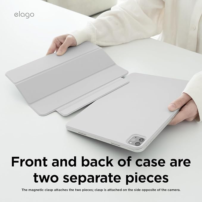 elago Magnetic Folio Case for iPad Pro 13 inch Cover (M5 M4) - Back Plate can be Attached to Metal Materials Wake/Sleep functionality Compatible with Apple Pencil 2 [Light Grey]