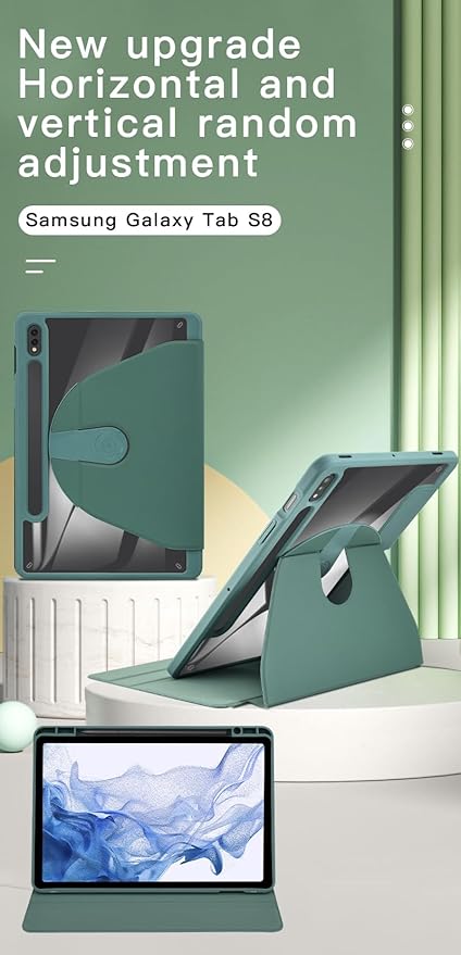 Shockproof Tablet Case for Samsung Galaxy Tab S8 2022/Tab S7 2020 11 Inch (Model SM-X700/X706/T870/T875/T878) 360° Swivel Multi-Angle Stand Case Cover with Auto Wake/Sleep Grey
