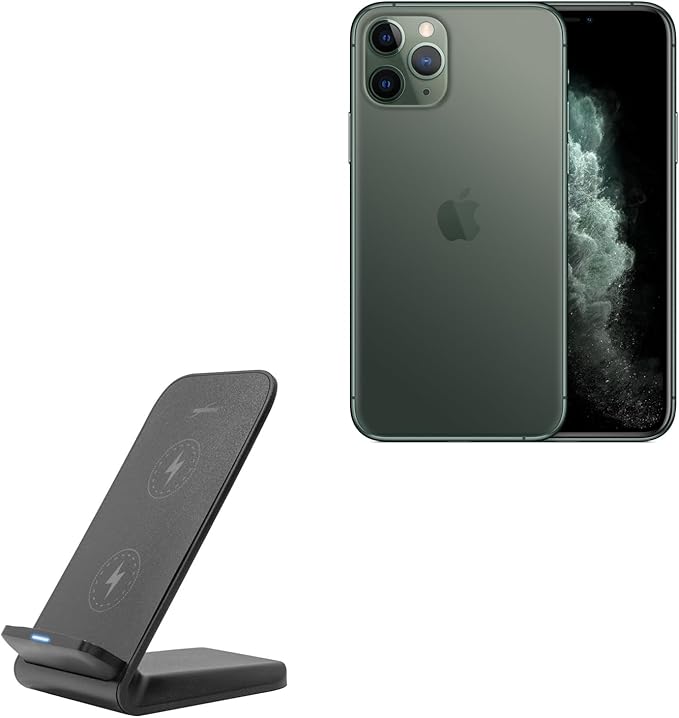 BoxWave Charger Compatible with Apple iPhone 11 Pro - Wireless QuickCharge Stand (15W) Desktop Viewing Qi Wireless Charging - Jet Black