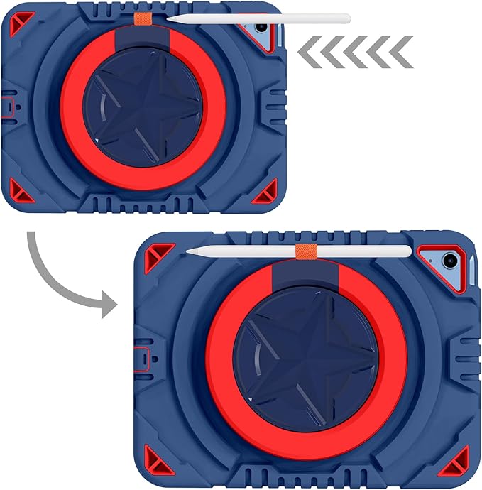 XZC Case for iPad (A16) 11th Generation 11 Inch 2025/ iPad 10th Generation 10.9 Inch 2022 Heavy Duty Shockproof Rugged Cover with Rotating Stand/Pencil Holder/Carrying Shoulder Strap (Blue 3)