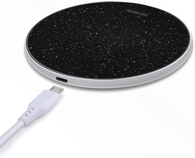 Black Glitter Wireless Charger Fast Wireless Charging Pad with USB Cable 10W Anti-Slip Magnetic Wireless Charger Portable Slim Charger Puck Travel Charging Station