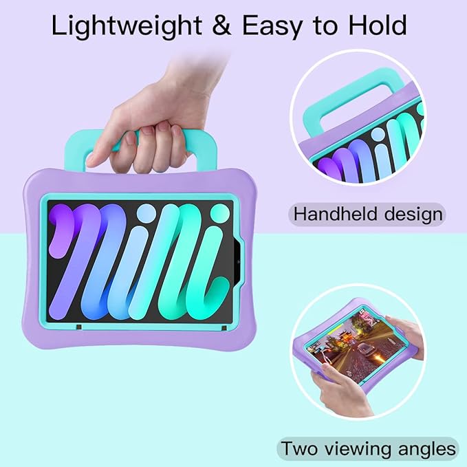 Kids Case for iPad Mini 7 (A17 Pro) 2024 /iPad Mini6 2021 Light Weight Heavy Duty/Shockproof/Drop Proof with Handle/Kickstand Child Friendly Cover for iPad Mini 7th/6th Gen 8.3inch (Purple)