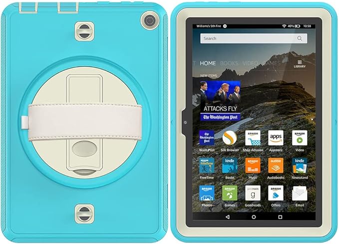 New Kindle Fire HD 8/8 Plus Tablet Case with 360 Degree Swivel Stand Carrying Strap Children's Ebook Cover