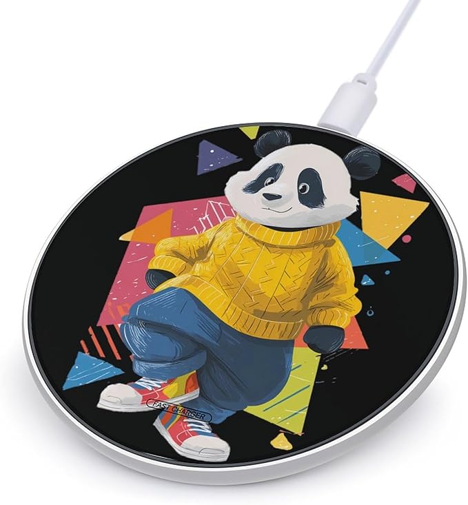 80s Panda Artistic Geometry Phone Charger Magnetic Charging Pad Anti-Slip with USB Cable